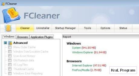 FCleaner 1.1.9.601 internet browser izlerini silme