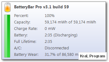 BatteryBar 3.1 b59 Batarya Programi