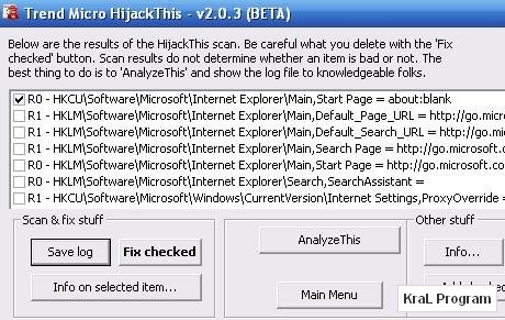 HijackThis 2.0.3 ile virus tespiti