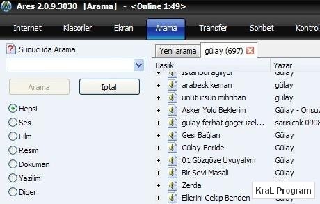 Ares 2.1.3.3037 Turkce dosya paylasim programi