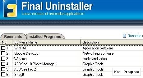 Final Uninstaller 2.6.1 Program kaldirma uygulamasi