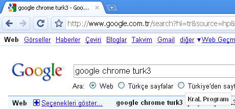Google Chrome 5.0.342.2 Turkce internet tarayicisi