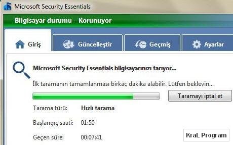 Microsoft Security Essentials 1.0 Türkçe antivirüs programı