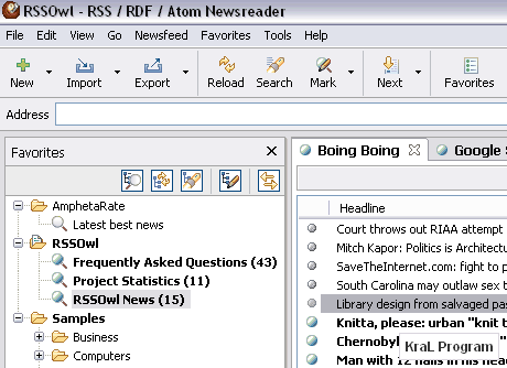 RSSOwl 2.1.1. RC / 2.1 Rss takip programı